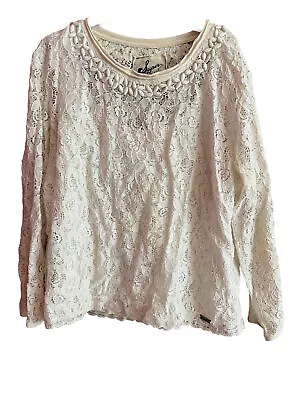 Superdry Cream Lace Blouse. Womens Uk Size Small. Flower Gems On Collar • £2.69