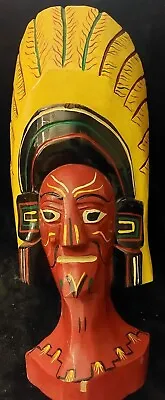 Cigar Store Wooden Indian Head  Hand-painted Vtg Carved Sculpture 19  Figure  • $85