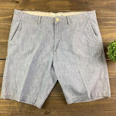 H&M Flat Front Heathered Blue Men's Shorts Size 34 With 9  Inseam 100% Cotton • $23.95