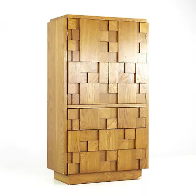 Lane Staccato Brutalist Mid Century Oak Armoire • $3447