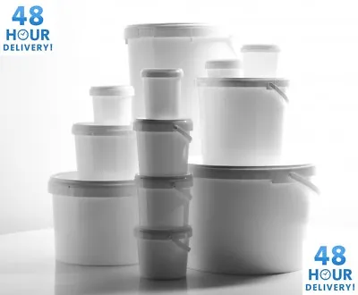 Plastic Buckets Tubs White Transparent Tamper Evident Lids 0.5L 1L 3L 5L 10L 25L • £7.39