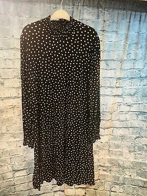 Wallis Jersey Black And White Polka Dot Tie Front Fit And Flare Dress Size 16 • £11