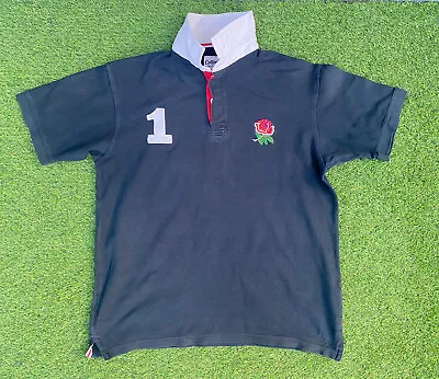 COTTON TRADERS CLASSICS ENGLAND Rugby Shirt Black Retro Men's LARGE • £17.95