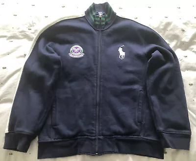 POLO RALPH LAUREN Wimbledon Jacket Blue Tennis Full Zip Sweatshirt Mens L Large • £40