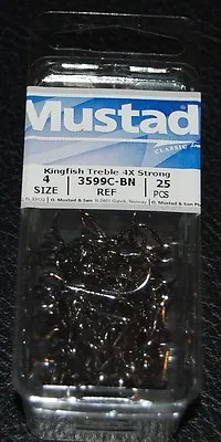 25 Mustad 3599CBN-04 4X Strong Kingfish Black Nickel Size 4 Treble Hooks • $9.99