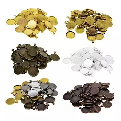 50 Pcs Round Pendant Blank Cabochon Base Setting Trays DIY Jewelry Making25mm • £9