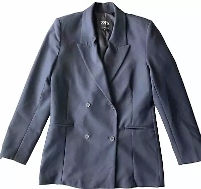 Zara Navy Blue Structured Oversized Double Breasted Blazer Size S • $52.99