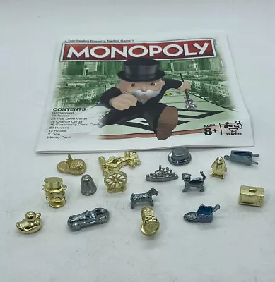 Monopoly Lot Of 16 Gold Silver Token Pawn Mover Game With Booklet Watch Hat • $19.95