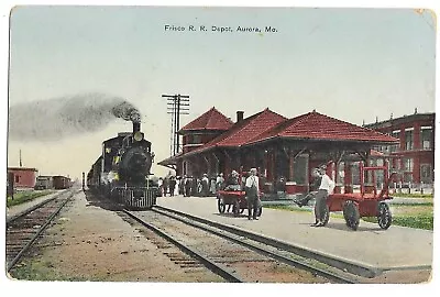 Aurora MO Missouri 1910 Postcard Frisco Railroad Depot With Train • $6.99