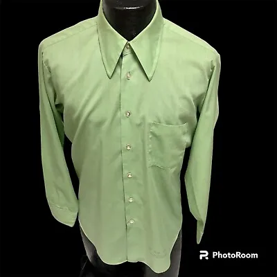 Vtg 70's K Mart Army Green MoD Butterfly Collar DISCO 50/50 DRESS Shirt 15 1/2 • $222.17