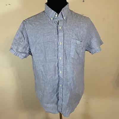J Crew Shirt Mens Extra Large Chambray Blue Linen Blend Short Sleeve Button Up • $15.99