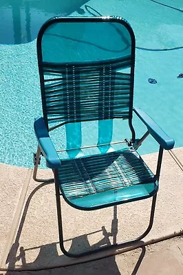 Retro Vinyl Jelly Tube Folding Lawn Patio Chair~new~turquoise/grey Beach Pool • $74.99