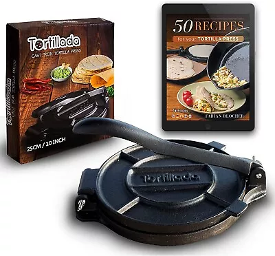 Tortillada Premium Cast Iron Tortilla Press 25cm Flat Bread Warmer NEW • $99.99