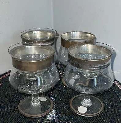 Dorothy Thorpe Sterling Silver Band Shrimp Cocktail Glasses With Liner’s 4pc Set • $39.99