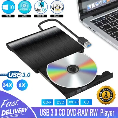 Slim External CD DVD Drive USB 3.0 Disc Player Burner Writer For Laptop PC Mac • $12.89