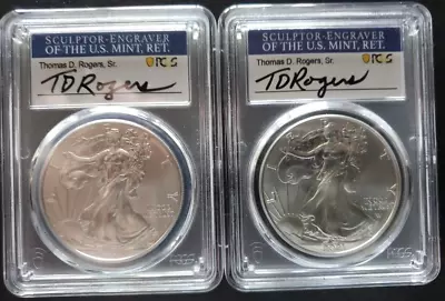 2021 T-1 & T-2 PCGS MS70 FDI SILVER EAGLEs TD ROGERS US MINT SCULPTOR ENG LABELS • $54