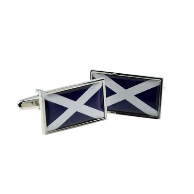 Saltire Scottish St Andrews Flag In Rhodium Plated Frame Cufflinks -X2N9956-SCOT • £14.99