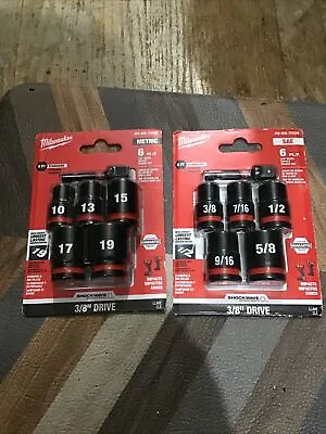 2 Milwaukee Shockwave 6pc Impact Socket Sets 3/8” Drive  SAE & Metric NEW • $9.99