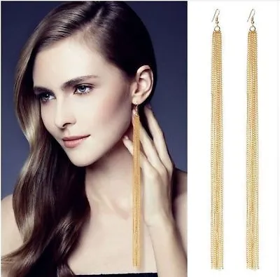 Zara Gold Tassel Fringe XXL Extra Long Massive Chain Drop Long Pierced Earrings • £3.99