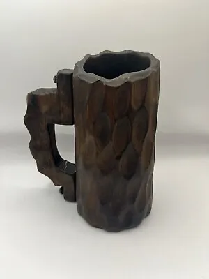 Vintage Folk Art Mug Hand Carved Wood Beer Mug Nailed Handle • $26