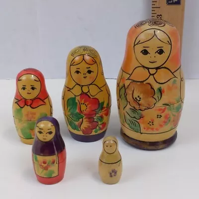 Vintage Russian Nesting Doll Matryoshka USSR Wooden Painted Stacking Toy 5  • $15