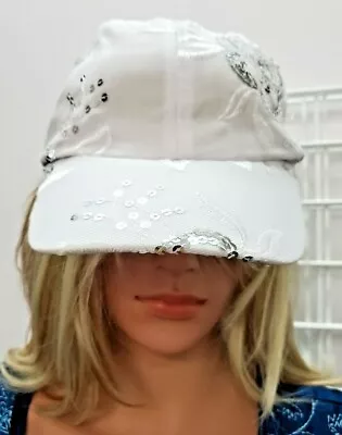 CS-162 Sequined Ladies Ball Cap Sparkle Cap - White Djustable New! Free Ship • $9.71