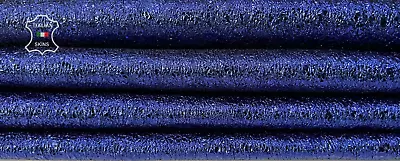 METALLIC BLUE CRISPY Italian STRETCH Goatskin Leather 2 Skins 10sqf 0.9mm B7486 • $60