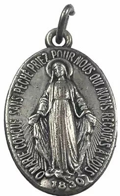 Vintage Catholic French Miraculous Mary  Silver  Tone  Religious Medal • $7.99