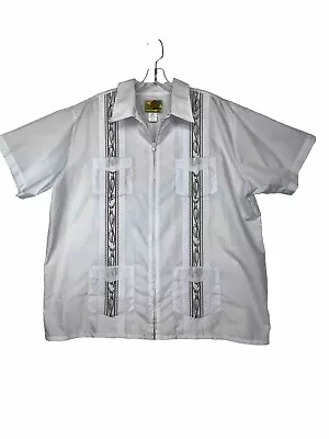 HABAND Guayabera Shirt Mens XL Vintage Mexican Cuban White Embroidered Full Zip • $24