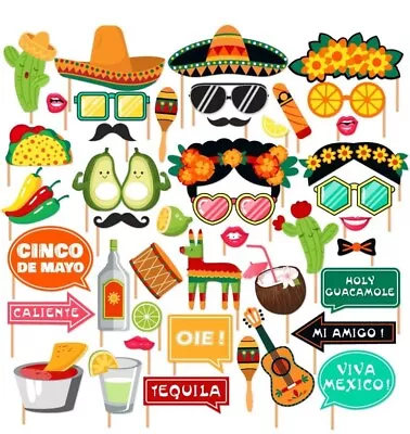 44Pcs Mexican Fiesta Photo Booth Props Cinco De Mayo DIY Kit • $9.99