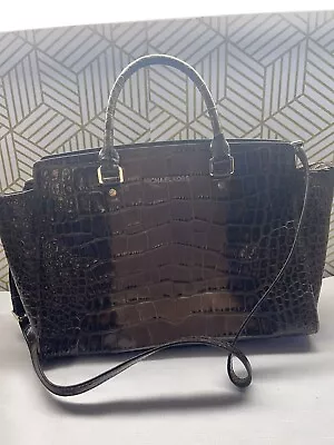 Michael Kors Kellen Brown Croc Embossed Satchel Purse Bag Top Handle • $44.99