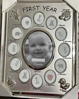 NIB ~ Malden Baby's First 1st Year Silver Frame 13 Picture Openings Collage • $14.95