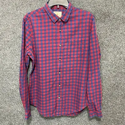 Zara Man Shirt Mens Large Blue Red Slim Fit Button Up Long Sleeve Check Casual   • $13.59