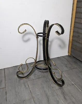 Vintage Italian Hollywood Regency Black/Gold Wrought Iron Metal Table Base C21 • $117