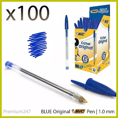 Original Blue Bic Cristal Pens Medium 1.0 Mm Ballpoint Pens 5/10/20/30/40/50/100 • £12.59