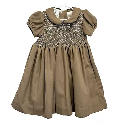 Designer Marie Chantal Girl’s Dress Folk Style Smock Brown Size 3 • $49.99