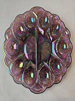 RARE Vintage Weishar Moon And Star Amethyst Purple Carnival Glass Egg Plate • $149.99