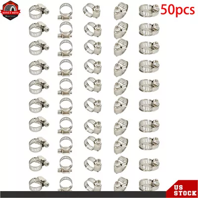 50Pack 3/8 -1/2 Adjustable Stainless Steel Drive Hose Clamps Fuel Line Worm Clip • $8.98