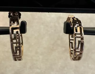 Vintage 14K Yellow Gold Greek Key Hoop Earrings • $125