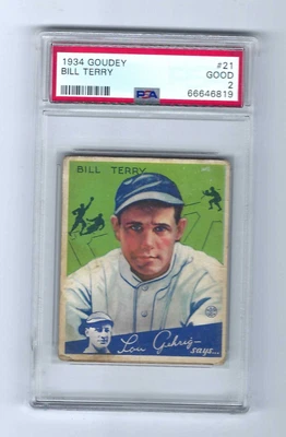$150 • Buy 1934 Goudey #21 Bill Terry HOF Giants PSA 2 Good