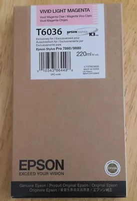 04-2023 GENUINE EPSON T6036 VIVID LIGHT MAGENTA 220ml INK STYLUS PRO 7880 9880 • $102.89