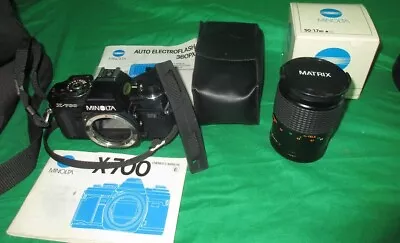 Minolta X-700 MPS 35mm Camera W Flash Lenses 50 And 28-75 Autoflash 36px Papers  • $20