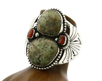 Navajo Turquoise Coral Bracelet .925 Silver Handmade Artist Gomez C.2005 • $900