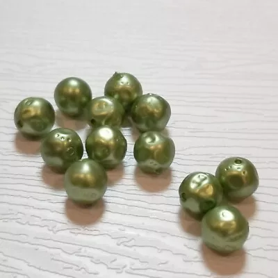 6mm Peridot Green Vintage Pearl Plastic Baroque Nugget Beads Qty 12 Olive • $4.50