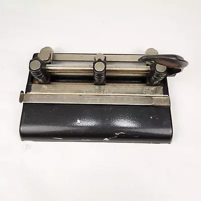Vintage Master Products 3 Hole Paper Punch Series 1000 Black Metal Heavy Duty • $21.99
