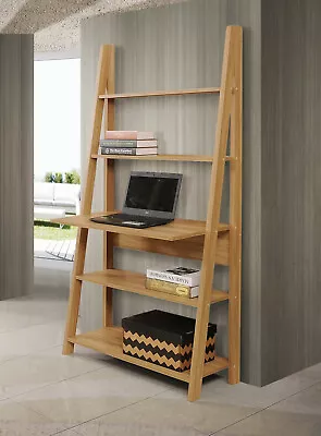 Oak Ladder Desk Laptop Study Writing Table With Storage Shelving Unit 5 Tier • £79.99