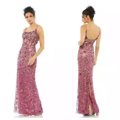 Mac Duggal 5477 Raspberry Pink Floral Embellished Scoop Neck Evening Gown Sz 14 • $145
