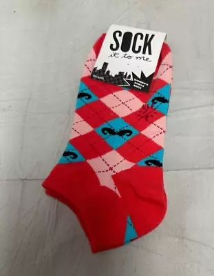 (LUP) Women's Coral Mustache Ankle Socks -Sock It To Me • $5.15