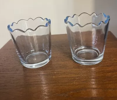 Martha Stewart Set Of 2 Scalloped Blue Glass Votive Candle Holders. • $12