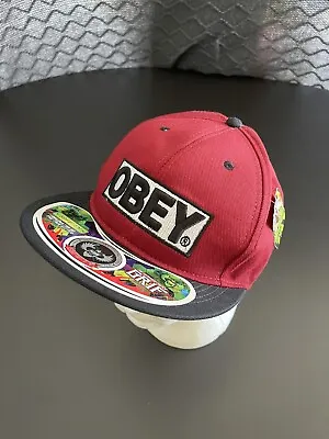OBEY Baseball Cap Hat Original 59Fifty Adjustable Snapback Red Black Size L 🧢 • $25